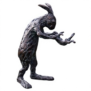 Estatua de conejo fundida a mano para decoración de jardín, tamaño real, acabado en bronce, escultura de conejo de metal para decoración exterior. - Product Image 1