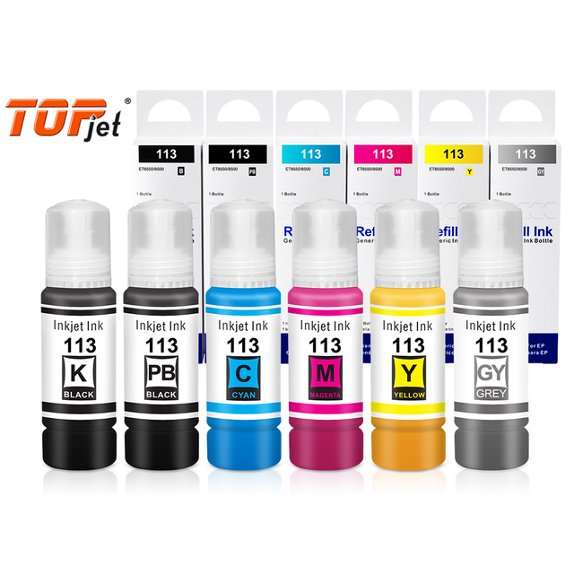 Topjet 114 113 Multipack Premium Bulk Inkjet Kits Bottle Refill Ink Compatible for Epson ECOTANK ET8550 8500 Printer