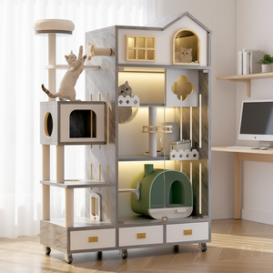Villa pour chat moderne en bois de haute qualité avec lit, poteau à gratter en sisal, motif animalier élégant et écologique, <span class=keywords><strong>château</strong></span> pour chat pour salon - Product Image 1