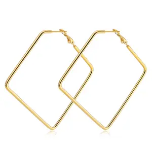 Fashion Square Anting-Anting untuk Wanita Perhiasan Stainless Steel Geometris Persegi Besar Hoop Anting-Anting untuk Wanita