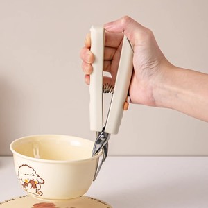 Pince à assiette anti-brûlure en acier inoxydable et silicone, motif dessin animé, couleur crème, isolante thermiquement et antidérapante pour cuisine - Product Image 3