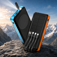 Batterie solaire d'urgence 10000mAh pour l'extérieur avec lampe torche LED, câbles intégrés et charge sans fil pour le camping, la pêche et les voyages