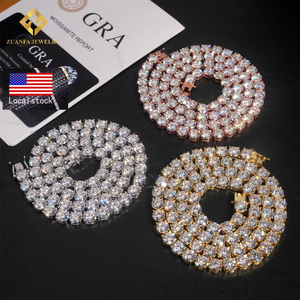 Hoa Kỳ Cổ Nhanh Chóng Vận Chuyển 6.5Mm Moissanite Kim Cương Tennis Vòng Cổ Rắn 925 Bạc Iced out Moissanite Hip Hop Quần Vợt Chuỗi - Product Image 1