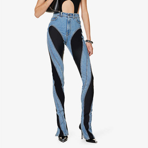 Vente en gros de tissu denim et <span class=keywords><strong>cuir</strong></span> <span class=keywords><strong>skinny</strong></span> taille haute personnalisé pour <span class=keywords><strong>femme</strong></span> jeans cool pour la vie quotidienne - Product Image 1