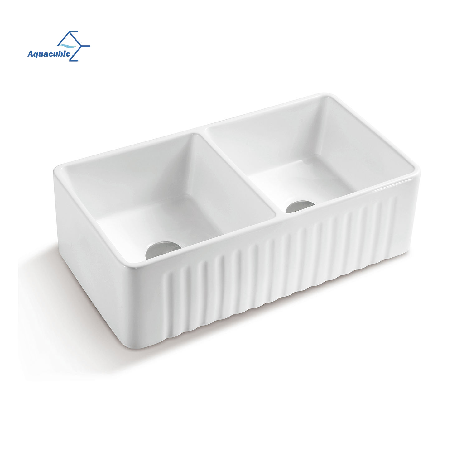 Pia de cozinha popular de porcelana branca Aquacubic de cerâmica para  fazenda com tigela dupla, image size:1450x1454
