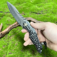 Couteau pliant tactique AL Dent Damascus, marteau à main, ergonomique, collectionneur, poudre de cuivre, fibre de carbone, EDC haut de gamme, couteau de poche