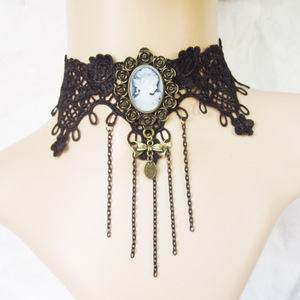Collar de cuello corto de encaje negro Steampunk para mujer, Gargantilla, collar de cadena, colgante llamativo, collar del mundo occidental - Product Image 1