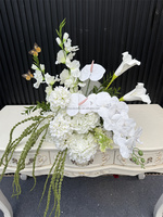 Rangkaian Bunga Pernikahan Putih, Bunga Sutra Buatan Hydrangea Putih Calla Lily untuk Dekorasi Acara Pesta