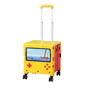 Chariot de courses pliable design console de <span class=keywords><strong>jeu</strong></span> avec bouton réglable, blanc, jaune, rouge, avec bacs de rangement - Product Image 5