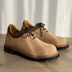 Vintage workwear style thick-<b>soled</b> trendy leather shoes men suitable business wear low-top <b>boots</b> height-increasing hiking shoes - Product Image 1