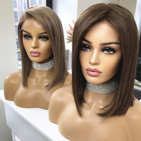 Peluca de Cabello Humano Corto Bob Ombre Rubio Ceniza Marrón, Peluca Completa de Encaje Pre-Arrancada con Línea de Cabello Natural, Pelucas de Encaje Transparente Sin Pegamento