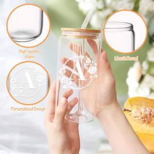 <span class=keywords><strong>Prix</strong></span> d'usine en gros Tasse à café en verre <span class=keywords><strong>de</strong></span> 16 oz avec couvercle en bambou et paille sans BPA Style classique Poignée portable FIRE. Boissons à la bière - Product Image 2