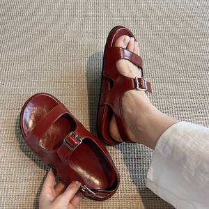 Sandalias Planas Romanas Versátiles para Mujer, Diseño Retro con Hebilla y Correa, Punta Abierta, para Playa y Exteriores, Versión Piel de Oveja - Product Image 4