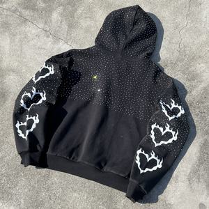 Sweat à capuche homme de haute qualité, épais, à épaules tombantes, imprimé, surdimensionné, en coton, personnalisé, en molleton bouclette, avec fermeture éclair et strass - Product Image 2