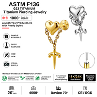 Bijoux de piercing corporel en titane G23 ASTM F136, labret sans filetage, boucles d'oreilles à poussoir pour conque, vente en gros, directement de l'usine