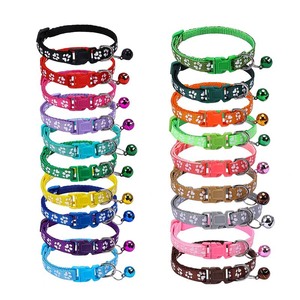 Factory Store 1.0 Large Stock Durable Nylon Cat <strong>Bell</strong> <strong>Collar</strong> with Cartoon Pet Paw Print Patch <strong>for</strong> <strong>Dog</strong> Neck Animal Pattern - Product Image 1
