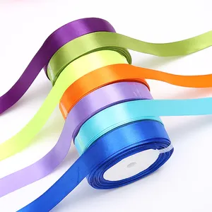 Fine Texture Bright Color Flexible Handle Smooth 2.5 Cm Polyester Roll Satin Ribbon Solid Color