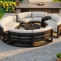 Canapé d'extérieur rond en aluminium au design unique, canapé modulaire circulaire en métal pour patio et jardin avec coussins