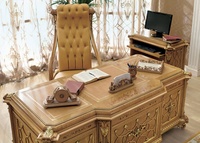 Ensemble de bureau à domicile spacieux en bois massif de style baroque moderne, grand bureau avec chaise et bibliothèque antique, usage commercial