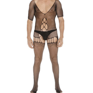 ISME Yi Zhi Mi Body en résille pour homme, noir, en nylon, entrejambe ouvert, sous-vêtement sexy, taille mi-haute, une pièce - Product Image 1