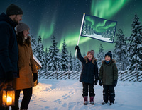 Attraction touristique personnalisée - Aurores boréales de Lapland - Mini drapeaux à main : Drapeaux agités à la main 100 % polyester écologiques