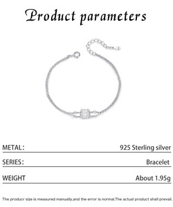 S925 Silver Chain <b>Bracelet</b> With Princess Cut Crystal Bezel Setting Minimalist Geometric Design Unisex Everyday Wear Jewelry - Product Image 2