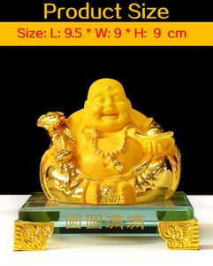 Statua del Buddha Ridente in Resina Dorata, Figurina Maitreya con Sacco di Denaro, Decorazione Feng Shui - Product Image 2