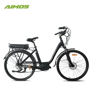 Almos-Bicicleta eléctrica de ciudad para mujer, bicicleta eléctrica de asistencia, color negro y plateado, 700C, 250w