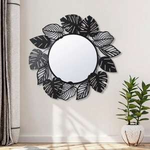 Norhs Qualität Schwarz Dekor Blatt Stil Dekorative Unregelmäßige Form Hängende Wand Gerahmte Spiegel für Home Großhandel Craft Spiegel - Product Image 2