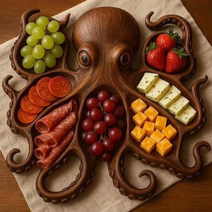 Bandeja de servir de madera Art Deco con forma de pulpo, plato de comida único y novedoso, decoración con divisiones, tabla de charcutería para carnes - Product Image 2