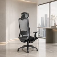 Chaise de bureau ergonomique moderne pivotante à dossier haut en maille confortable pour le personnel, avec repose-tête réglable et design respirant