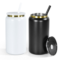 Nouveau style – Bouteille isotherme en acier inoxydable à double paroi de 16 oz avec couvercle coloré et paille, anti-fuite, sans BPA, maintien thermique 12-24 heures