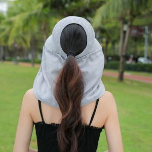 Chapeau Bob d'été à large bord avec masque facial respirant et amovible, design queue de cheval, pour pêche décontractée unisexe - Product Image 5