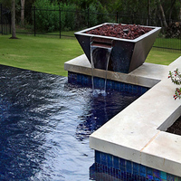 Fontaines d'eau en acier corten pour l'extérieur, fonction cascade, alimentation au gaz naturel, 800x800x400mm, couleur rouille naturelle, pour piscine