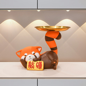 Lazy Money Panda Key Storage Resin Tabletop Ornament Feng Shui Decor Chinese New Year Gift Indoor - Product Image 1