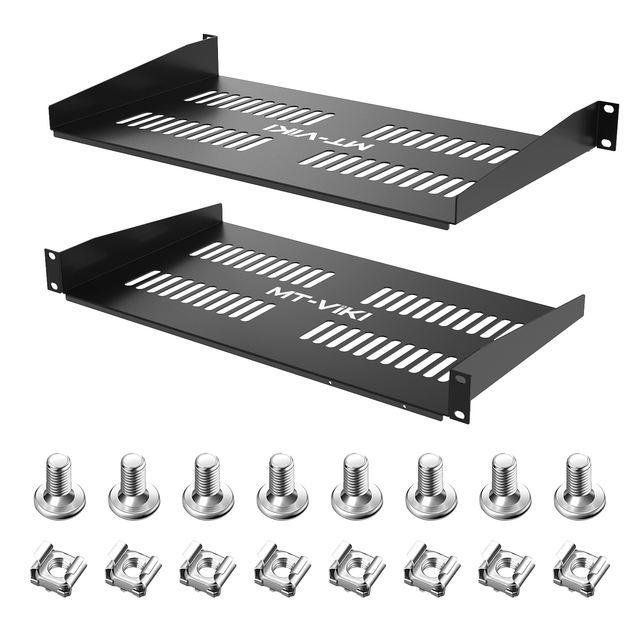 MT-VIKI 2 Packs 19 Inch Rack Shelf, 1U Server Rack Shelf 10 Inch Deep, Universal Vented Rack Mount Cantilever Tray