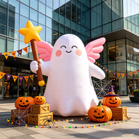 Décoration gonflable d'Halloween personnalisée, baguette lumineuse LED motif fleur violette et étoile fantôme, durable, résistante à l'eau, 6-12 pieds, pour fête/jardin