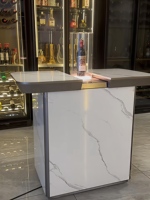 Mesa de Vino Deslizante Moderna y Oculta, Gabinete de Vino Eléctrico Inteligente con Elevación, Luz LED, Mesa Auxiliar de Mármol de Lujo para Bar en Casa, Sala de Estar