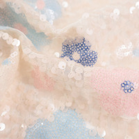 Tissu en maille tricoté extensible multicolore avec sequins 3D brodés, 100 % polyester, certifié EN, pour vêtements de danse et robes de scène pour filles