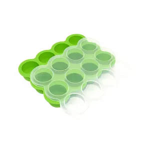 本海达食品级批准硅胶12腔圆形可重复使用的婴儿食品储存容器冷冻托盘