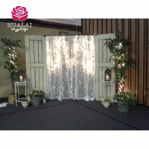 romantic rustic white sheer embroidery lace fabric pipe arch curtain backdrop drape for outdoor wedding party decoration