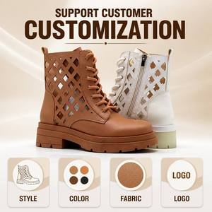 Stivali da Combattimento Classici da Donna <span class=keywords><strong>con</strong></span> Logo Personalizzato OEM, Taglio Diamantato, Tacco 5cm, Zip sul Tallone, Aumento Altezza, Autunno Estate - Product Image 4