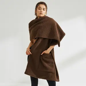 Wholesale cotton sherpa shawls custom autumn winter home scarf shawls with big pockets custom design manufacturer