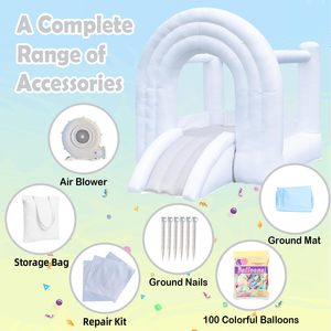 Castillo Inflable Blanco Comercial para Bodas, Castillo de PVC Inflable para Jugar, Combinación de Tobogán y Castillo Inflable con Arcoíris para Niños, Precio de Fábrica - Product Image 6