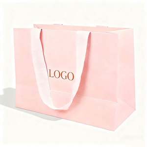 Free Sample Custom logo Luxury <b>pink</b> Cardboard <b>Paper</b> <b>Bag</b> with Ribbon Handle - Product Image 1