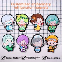 Aimants de réfrigérateur en microfibre PU brodés avec personnages de dessins animés, sur mesure, style simple, souvenir culturel créatif, patch
