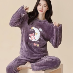 Set Pigiama Termico in Flanella per Donna, Maniche Lunghe, Vestibilità Comoda, Autunno Inverno, Stampa Personalizzata, Abbigliamento da Casa - Product Image 5