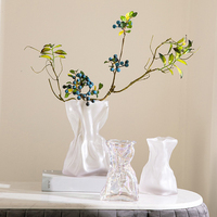 Vase en verre cristal transparent de luxe léger, forme origami, récipient à fleurs personnalisé pour la décoration intérieure, décoration de bureau, cadeau, vente en gros