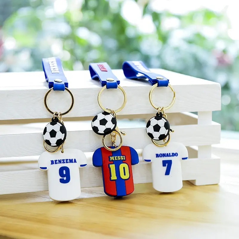 Оптовая продажа, 3d Футбольный брелок, Спортивная футболка, Messi Ronaldo, брелок из ПВХ, резиновый брелок