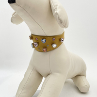 Collier pour chien en cuir véritable avec strass en cristal, motif cœur jaune central, pour chiens de petite et moyenne taille, idéal pour le quotidien, cadeau